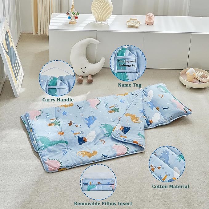 Toddler Nap Mat with Removable Pillow,Ultra Soft Slumber Bags for Girls,Kids Sleeping Bags with Roll Up Design, Perfect for Preschool,Daycare,Kindergarten