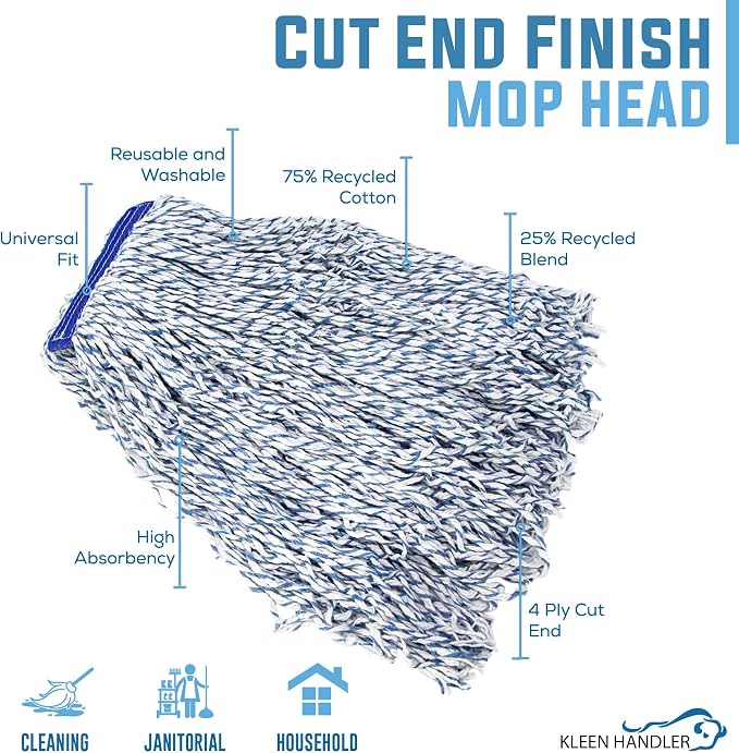 KLEEN Handler Cut End Finish Mop | 1.25" Universal Headband Maximum Absorption - Image 2