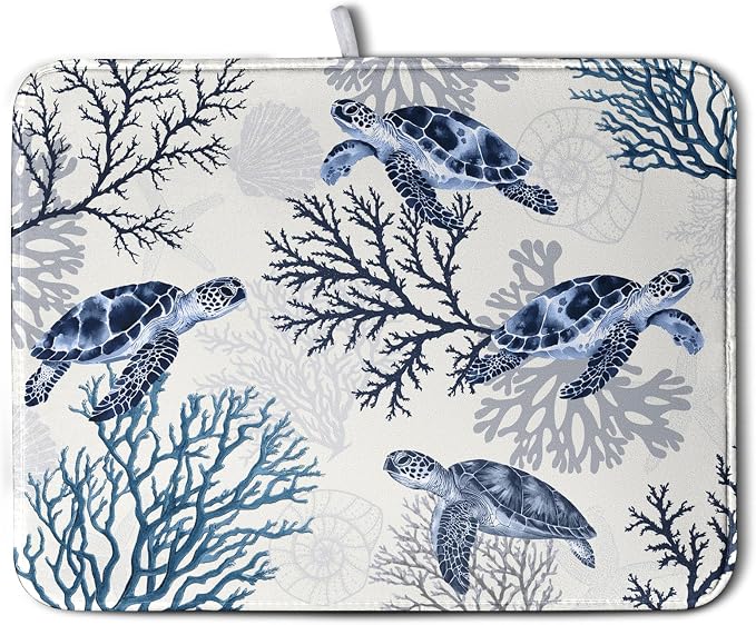Summer Nautical Coastal Dish Drying Mat by Wnoesat