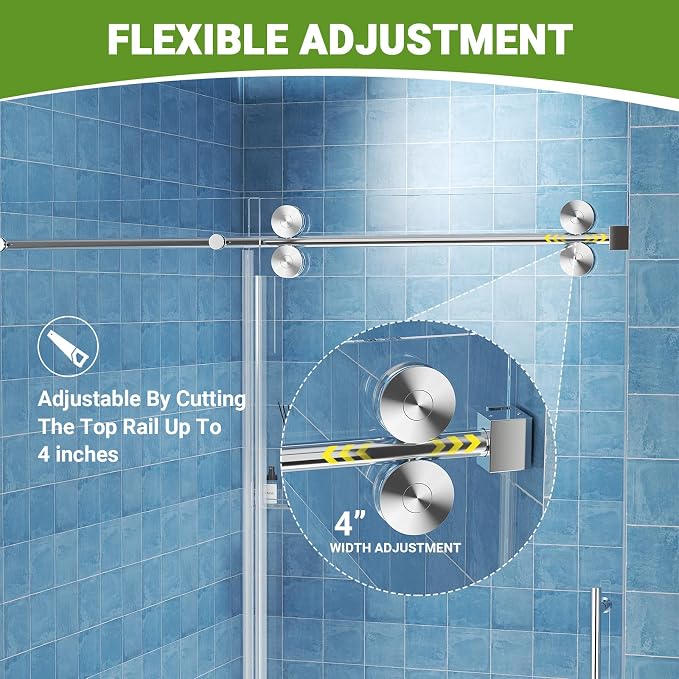 Frameless Sliding Shower Door 44–48 in W x 76 in H, 5/16" Clear Tempered Glass - Image 7
