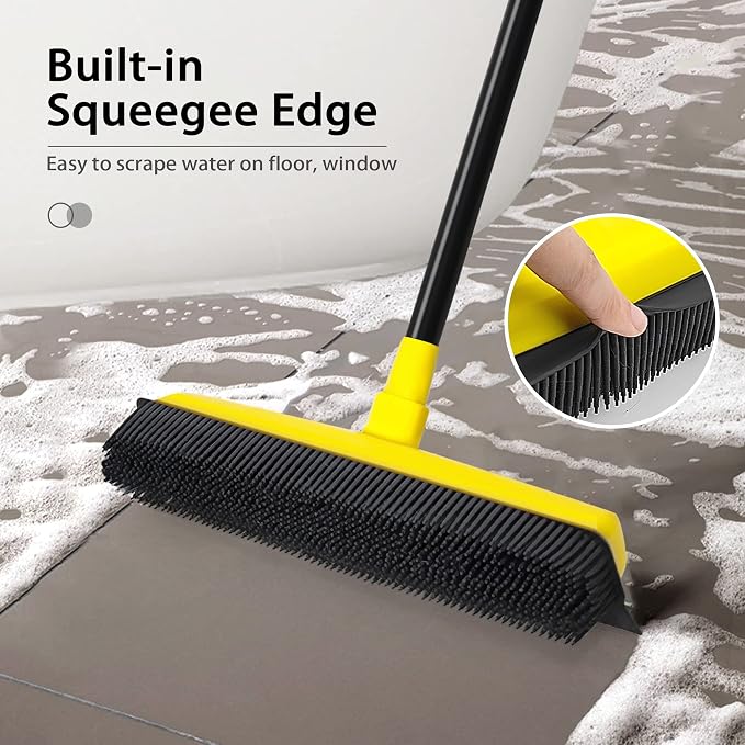 JEHONN Rubber Broom with Squeegee, Pet Hair Remover 52.8 inches Long Handle - Image 6