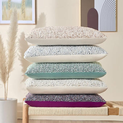 Decorative Couch Throw Pillow Covers 16x16 Blue Striped Soft Wool Pillow Covers Neutral Textured Boho Cushion Covers for Modern Farmhouse Sofa Bedroom Living Room Decor SY011-C16