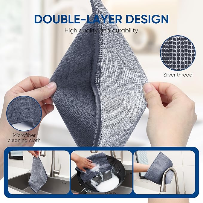 Forggon10 Pcs New Upgrade 2-Layer Non Scratch Wire Dishcloth, Wire Dishwashing - Image 5