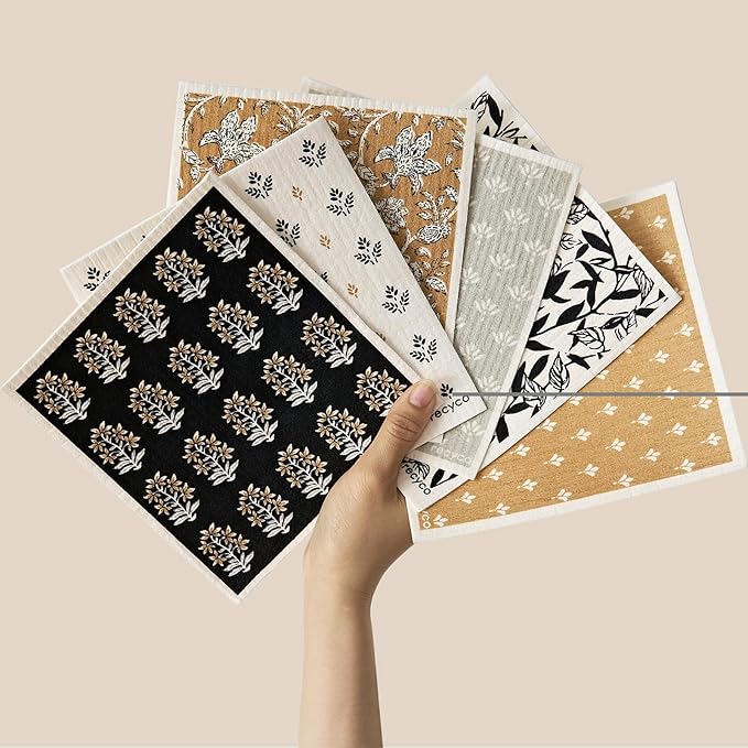 RECYCO Swedish Dishcloths for Kitchen | 6 Pack Heritage Florals Neutral by RECYCOHOMECOLLECTION