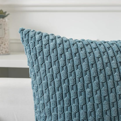 Kevin Textile 14x36 Inch Long Lumbar 1 Pack Boho Decorative Throw Pillow Cover Soft Striped Corduroy Rectangle Cushion Case Farmhouse Solid Color Accent for Living Room Couch Sofa Bed, Blue Grey