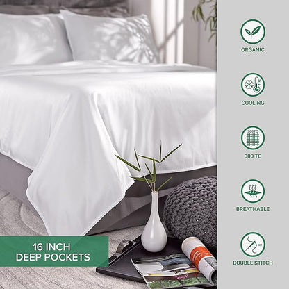 Pure Bamboo King Sheets, Genuine 100% Organic Viscose Derived from Bamboo Bed Sheet Set, Luxuriously Soft & Cooling, Double Stitching, 2 Year Quality Promise (King, Glacier)