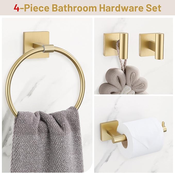 Towel Ring Set 4 Piece Bathroom Hardware Set Includes Towel Ring 2 Towel Hooks - Image 2