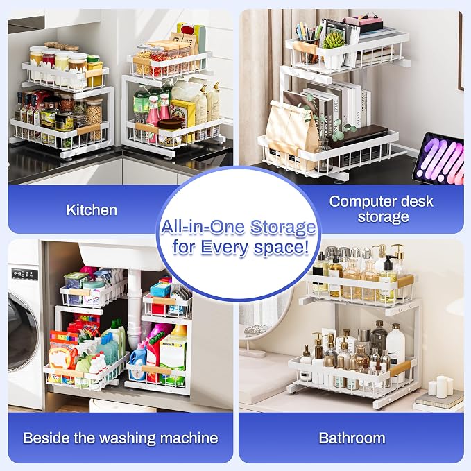 ADBIU Under Sink Organizer, 2 Pack 2 Tier Expandable Height - Image 5