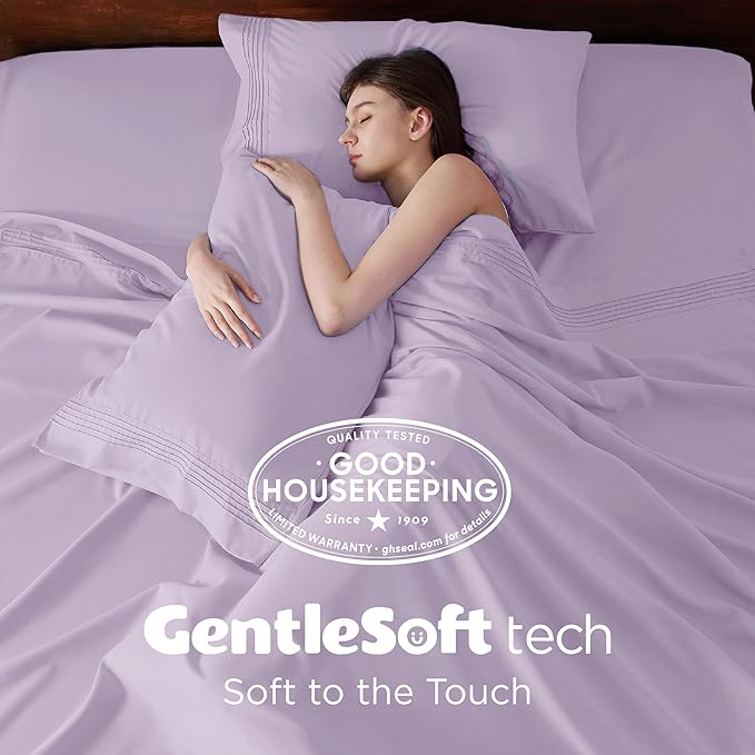 Bedsure Deep Pocket King Sheet Set - Fits Mattresses Up to 21 Inches Thick - 4 Piece GentleSoft Bed Sheets, Moisture Wicking, Soft & Cooling Bedsheet & Pillowcases, Easy & Secure Fit, Light Purple