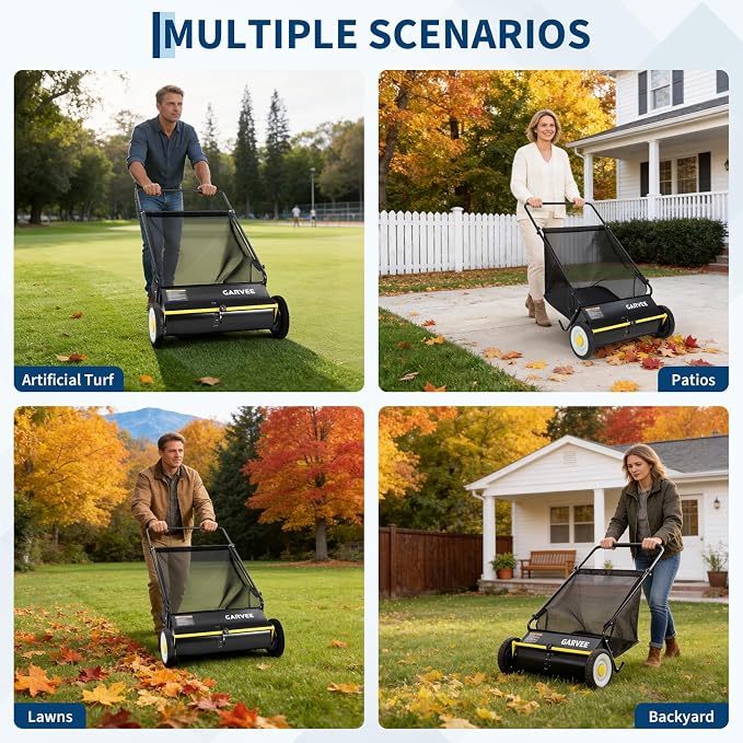 Garvee 26 Inch Push Lawn Sweeper, Leaf and Grass Collector - Image 6