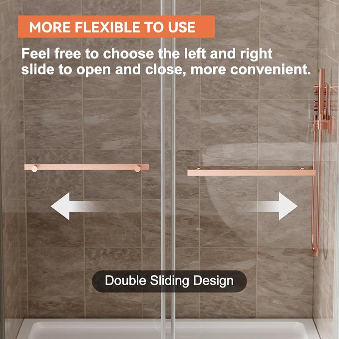56"-59" W x 75" H Frameless Shower Door, Double Sliding Shower Door, 5/16" - Image 6