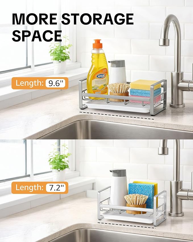 HULISEN Large Sponge Holder, 304 Stainless Steel Kitchen Soap Dispenser Caddy - Image 2
