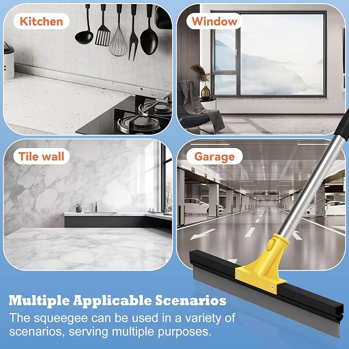Large Heavy-Duty Floor Squeegee, 18” Rubber Blade Broom & 62” Long Handle Floor - Image 3