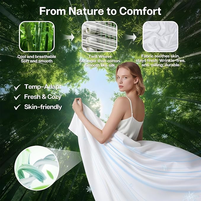 MR&HM Twin XL Fitted Sheet Only, Ultra-Soft Rayon Derived from Bamboo & Polyester Blend, Silky & Breathable, 15" Deep Pocket with Elastic Straps, Cooling Fitted Sheet for Hot Sleepers, White