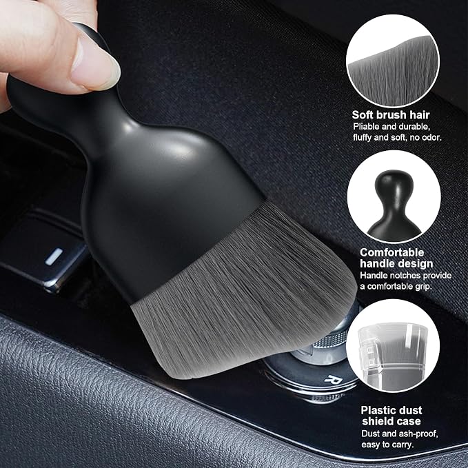 Ziciner Car Detailing Brush, Curved Soft Bristles Auto Removal Dust Collectors - Image 3