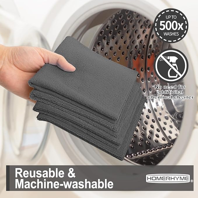 HOMERHYME Microfiber Cleaning Cloth, 12 Pack Grey Cleaning Rags, Reusable - Image 7
