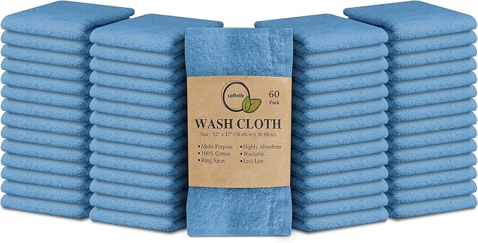 Softolle 100% Cotton Washcloths 24 Pack Soft, Highly Absorbent Washcloth by Softolle