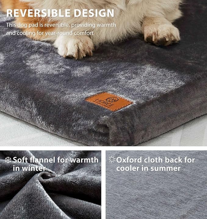 Dog Crate Pad - Dog Bed Large Sized Dogs with Removable Washable Cover and Waterproof Lining - XL Memory Foam Pet Bed for Crate - Reversible Kennel Mat (Cool & Warm), 42-inch, Grey