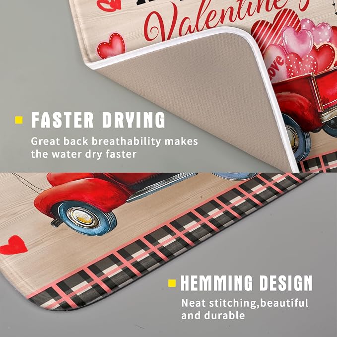Valentine's Day Truck Dish Drying Mat 16x18 inch Love Heart Washable Absorbent - Image 3