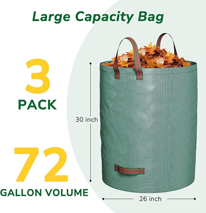 GreatBuddy 72 Gallon Reusable Yard Waste Bag, Heavy Duty, 3 Pack Upright Lawn - Image 2