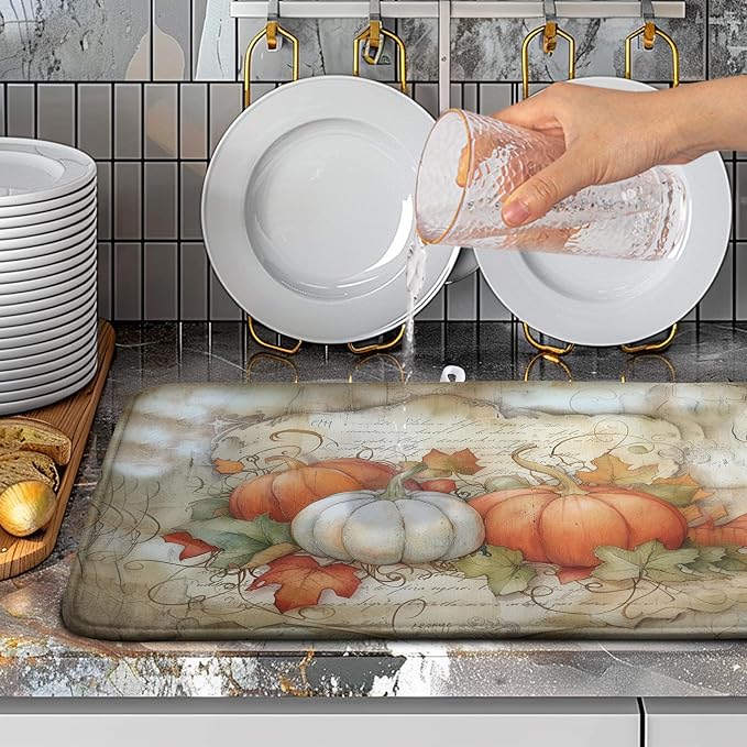 Autumn Kitchen Drying Mat 18x24 Inch Fall Pumpkin Maple Leaves Dish Drying Mats - Image 5