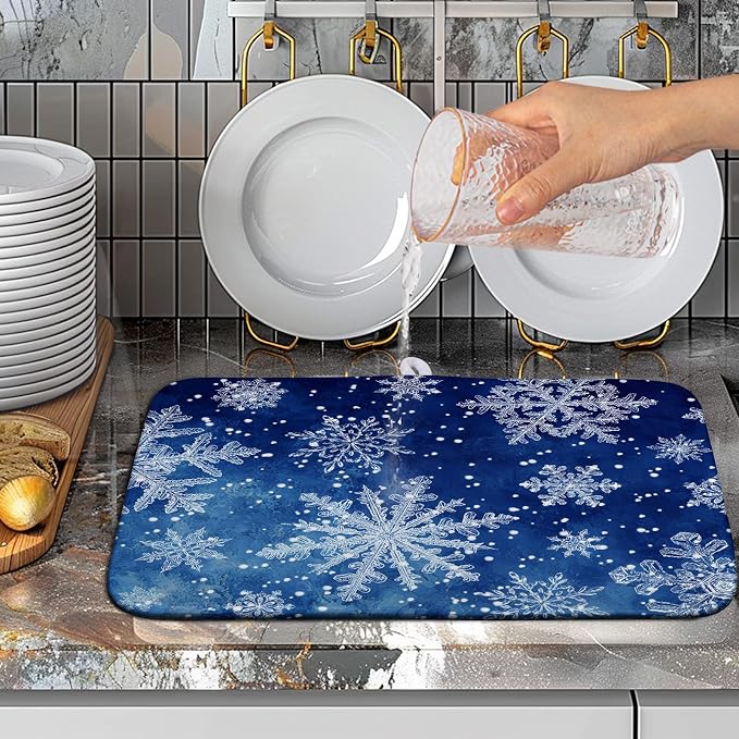 Winter Blue Snowflake Dish Drying Mat - Image 5