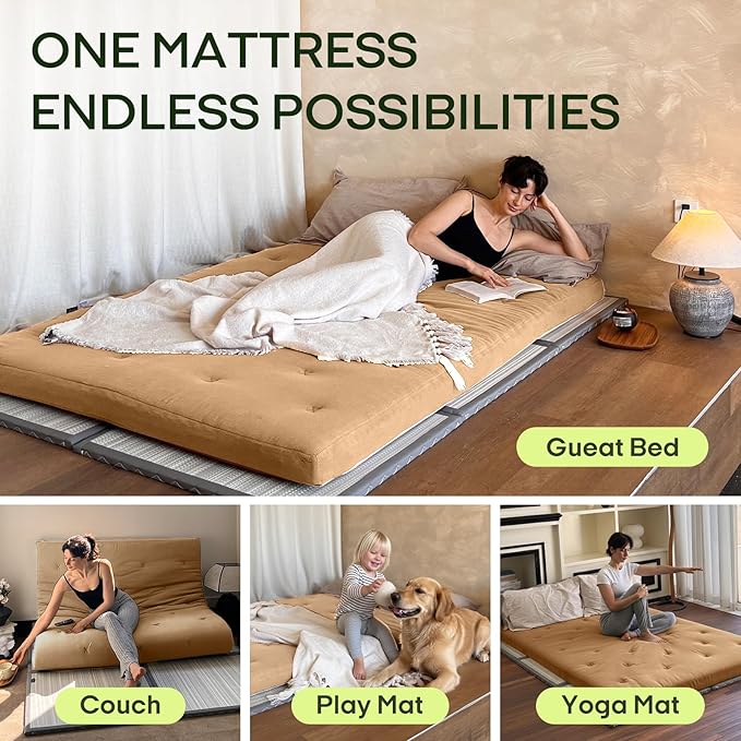 ZonLi Japanese Floor Futon Mattress Full Size 75"x 54", 100% Cotton Cover 2.5'' Thicken Tatami Mattress, Foldable Sleeping Pad, Portable Dormitory Tatami Mat, Roll Up Floor Lounger Bed for Adult