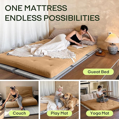 ZonLi Japanese Floor Futon Mattress Full Size 75"x 54", 100% Cotton Cover 2.5'' Thicken Tatami Mattress, Foldable Sleeping Pad, Portable Dormitory Tatami Mat, Roll Up Floor Lounger Bed for Adult