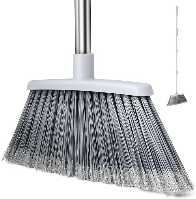 Broom, Outdoor Brooms for Sweeping Indoor, Adjustable 55" Pet Hair Removal by QCFOLY
