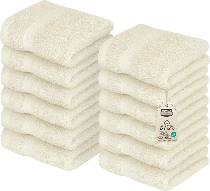 Utopia Towels 12 Pack Premium Wash Cloths Set, 12 by 12 Inches, 100% Cotton by UTOPIATOWELS