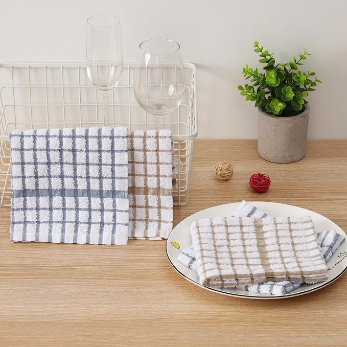 Egles 6 Packs Kitchen Dishcloths 100% Cotton Grid Terry Dish Cloths 12.5" x - Image 2