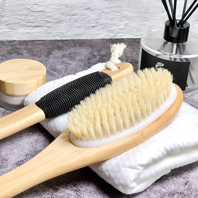 OWIIZI Bath Brush Wooden Curved Long Handle Antiskid Shower Brush - Image 7
