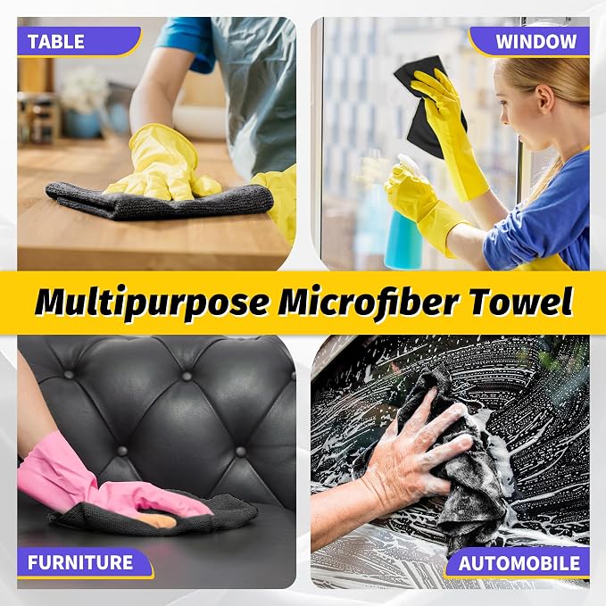 HOMERHYME Microfiber Cleaning Cloth, 100 Pack Black Cleaning Rags Microfiber - Image 7