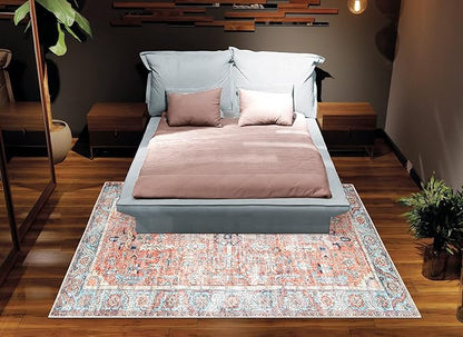 Bloom Rugs Washable Non-Slip 9' x 12' Rug - Orange/Blue Traditional Area Rug for Living Room, Bedroom, Dining Room, and Kitchen - Exact Size: 9' x 12'