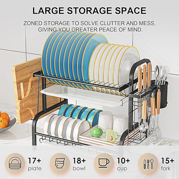 LEGUANG 2-Tier Stainless Steel Dish Drying Rack, Space-Saving Kitchen Organizer - Image 3