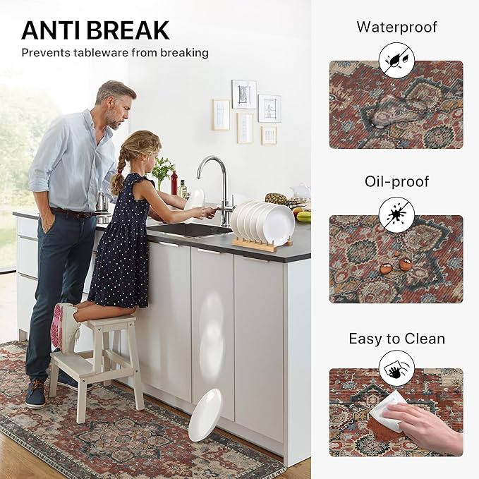 GENIMO Kitchen Mats for Floor 2PCs, Washable Anti Fatigue Mat for Cushioned, 17.3"x47"+17.3"x30", Waterproof Kitchen Rugs, Non Slip Comfort Standing Mat Rug for Home, Sink, Laundry, Bordeaux