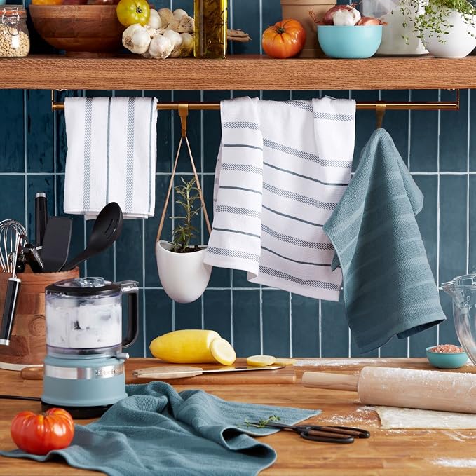 KitchenAid Albany Kitchen Towel 4-Pack Set, Fog Blue/White - Image 2