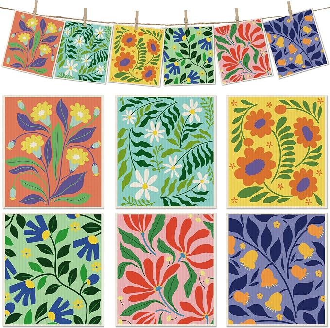 6 Packs Swedish Paper Cloths for Kitchen, Reusable Paper Towels Washable Dish by Revahope