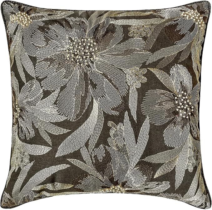 The HomeCentric King/Queen/Twin Grey Decorative Bed Runner CA King 86"x18" Bed Runner with One Pillow Cover, Embroidery, Floral, Pearl Bed Scarf on Jacquard Fabric - Liana