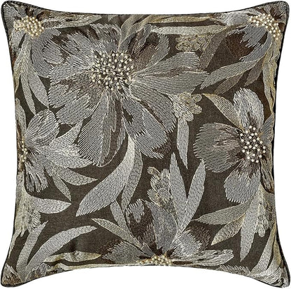 The HomeCentric King/Queen/Twin Grey Decorative Bed Runner CA King 86"x18" Bed Runner with One Pillow Cover, Embroidery, Floral, Pearl Bed Scarf on Jacquard Fabric - Liana