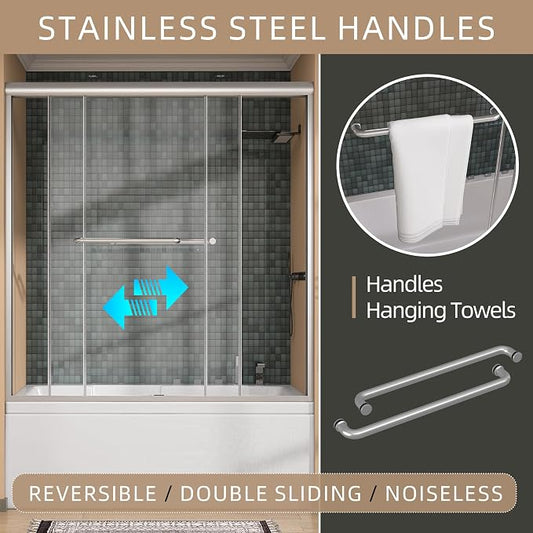 GETPRO Tub Shower Door 56-60 in. W x 62 in. H Double Sliding Bathtub Door - Image 2