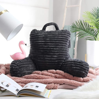 Nestl Reading Pillow for Kids & Teens with Shredded Memory Foam, Luxe Cut Plush Backrest Pillows for Reading and Gaming, for use on Couch, Bed, Floor, Adjustable Support with Washable Cover Dark Grey