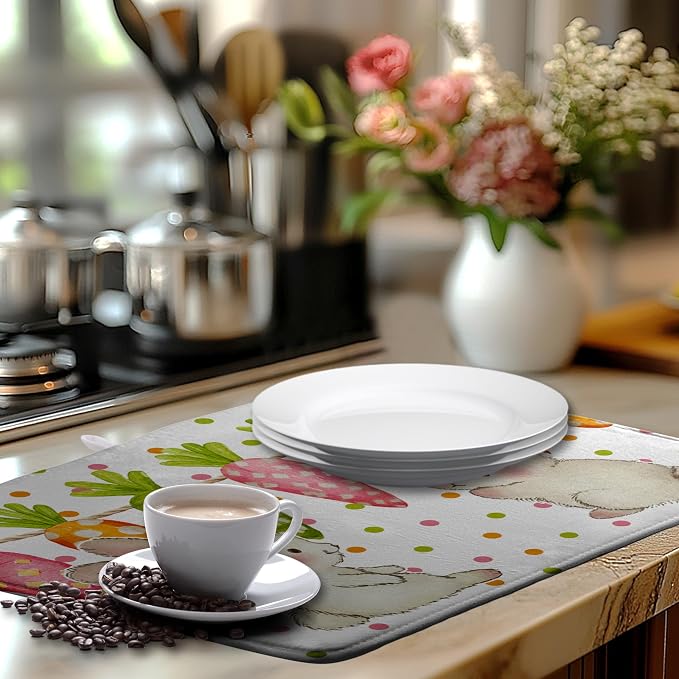 Easter Spring Dish Drying Mats Cute Bunny Dish Mat Easter colorful Carrots - Image 6