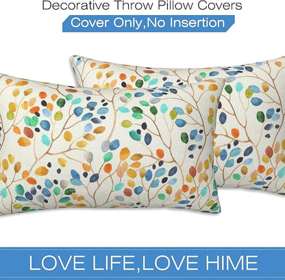 Throw Pillow Covers Colorful Leaves Spots Pillow Covers 20x12 Inch Set of 2 Boho Floral Throw Pillows Decorative Pillow Cases Cushion Covers for Bedroom Livingroom Sofa Farm House