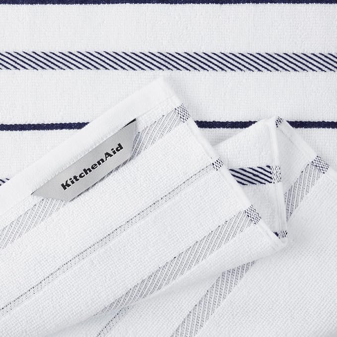 KitchenAid Albany Kitchen Towel 4-Pack Set, Cobalt Blue/White - Image 4