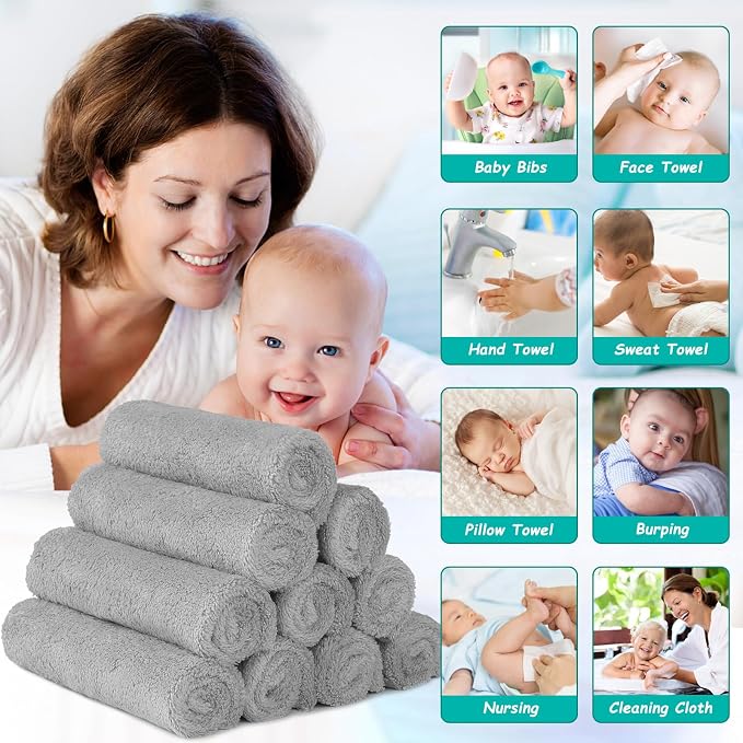 HOMEXCEL Baby Washcloths 12 Pack-Microfiber Coral Fleece Baby Bath Face Towel 7 - Image 4