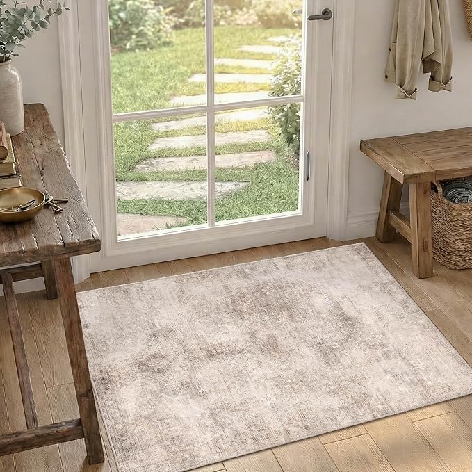2x3 Beige Brown Entryway Rug, Small Neutral Area Rugs by OHWPEAT