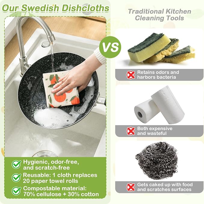 Lucomb Swedish Dish Cloths for Kitchen | 6-Pack Super Absorbent Washable - Image 3