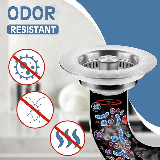 Kitchen Sink Drain Strainer 2 Pack, 304 Stainless Steel Pop Up Sink Stopper - Image 4