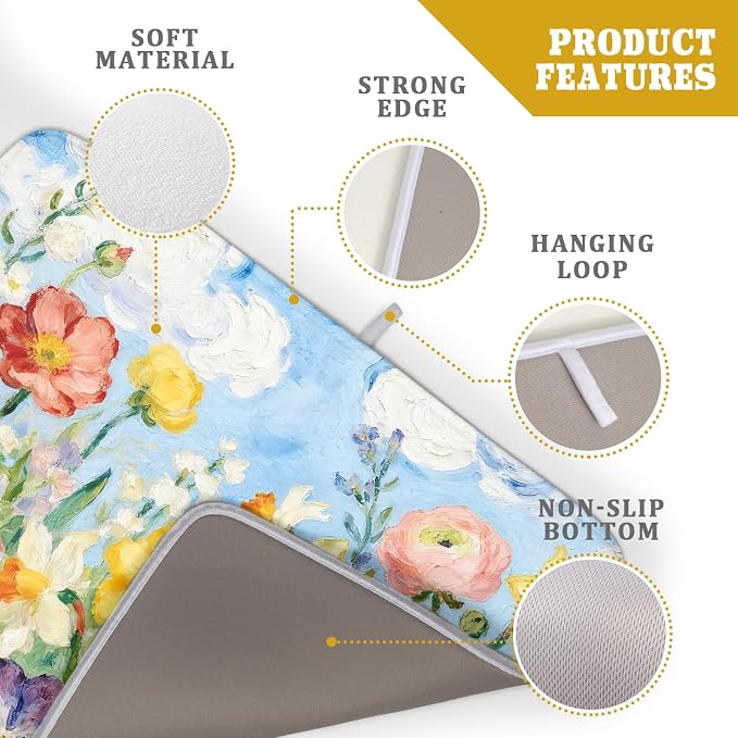 Spring Floral Dish Drying Mat for Kitchen Counter 18x24 Yellow Pink Narcissus - Image 4